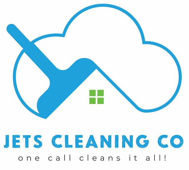 Jets Cleaning Co logo: a squeegee and house inside a cloud